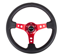 NRG Sportratt Läder med Rött Centrum 350mm (3'' Djup)